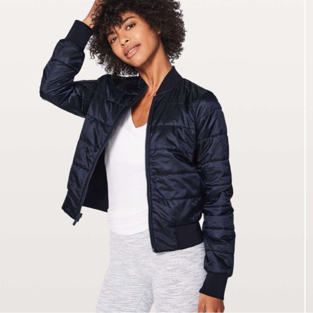 Lululemon Nonstop Reversible Bomber Jacket in Black.